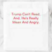 Trump Can't Read Dump Drumpf  Hankamer Artjunkhaus 長方形シール (バッグ)