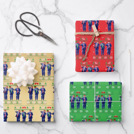 Trump Dance Gift Wrap, Funny Trump Dance Gold Red ラッピングペーパーシート (正面)