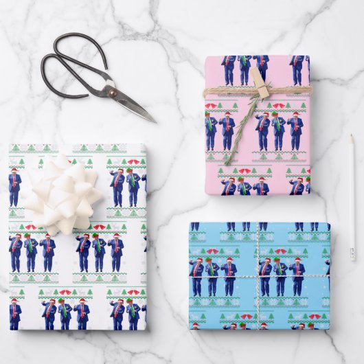 Trump Dance Gift Wrap, Funny Trump Santa Hat Dance ラッピングペーパーシート (正面)
