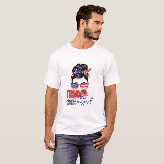 Trump Girl Funny Messy Bun Tシャツ (正面フル)