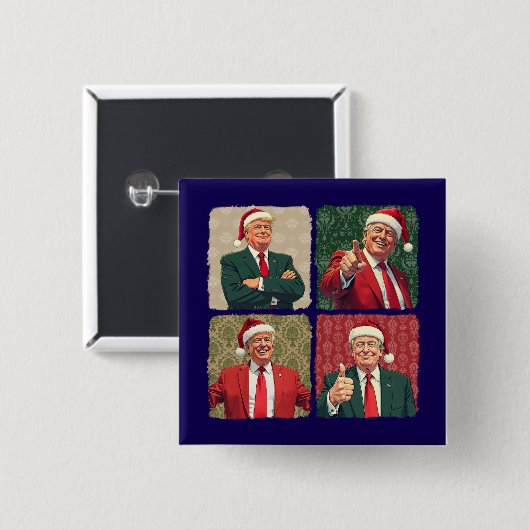 Trump Pop Art Christmas Button MAGA Holiday Pin 缶バッジ (正面&裏面)