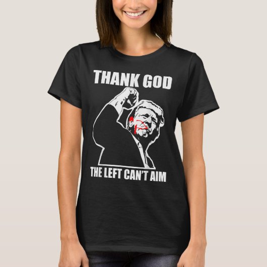 Trump Thank God The Left Can't Aim , Small, Black  Tシャツ (正面)