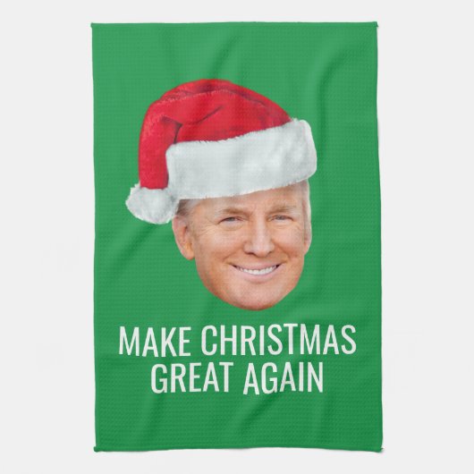 Trump with Santa Hat - Make Christmas Great Again キッチンタオル (縦)