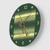 Trumpet～転がシート音楽～金ゴールド/背景緑～  ラージ壁時計 (傾斜)