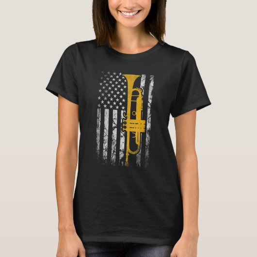 Trumpet American USA Flag Music Player Trumpet Pla Tシャツ (正面)
