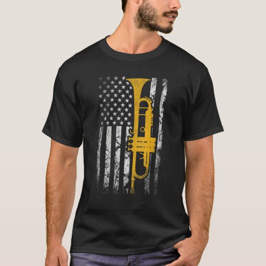 Trumpet American USA Flag Music Player Trumpet Pla Tシャツ (正面)