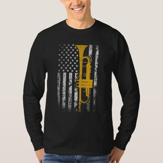 Trumpet American USA Flag Music Player Trumpet Pla Tシャツ (正面)
