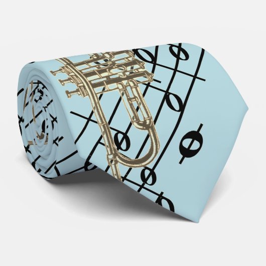 Trumpet And Music Notes On Blue ネクタイ (ロール)