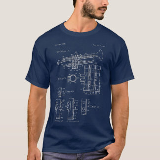 Trumpet Blueprint Design   Vintage Jazz Marching Tシャツ