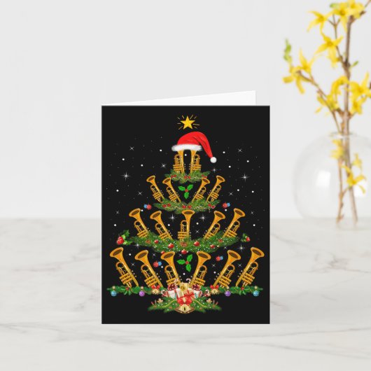 Trumpet Christmas Tree Lights Music Lover Musical  カード (黄色い花)