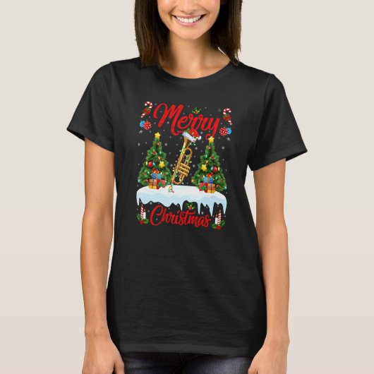 Trumpet Music  Lights Xmas Tree Santa Trumpet Chri Tシャツ (正面)