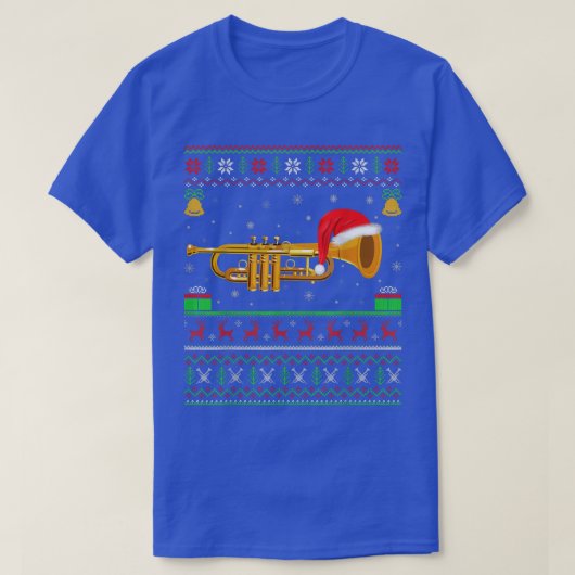 Trumpet Music Lover Xmas Lighting Ugly Trumpet Chr Tシャツ (デザイン正面)