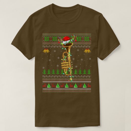 Trumpet Music Lover Xmas Santa Trumpet Ugly Christ Tシャツ (デザイン正面)