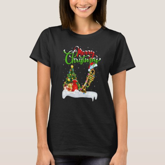 Trumpet Music  Xmas Decorations Santa Trumpet Chri Tシャツ (正面)