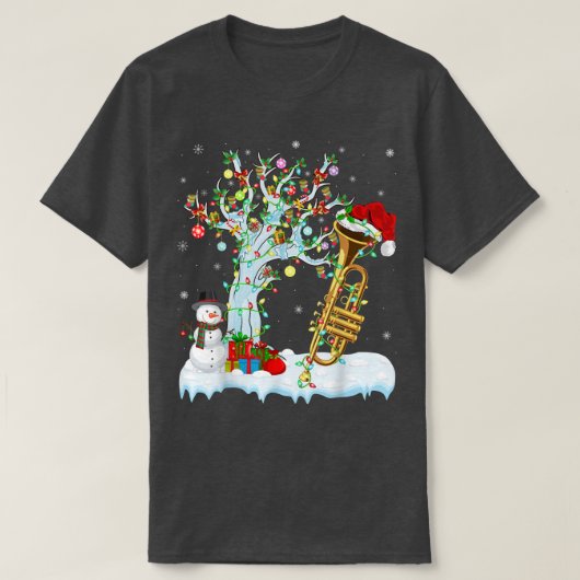 Trumpet Music Xmas Tree Lighting Santa Hat Trumpet Tシャツ (デザイン正面)