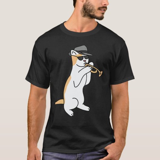 Trumpet Player Cat Jazz Tシャツ (正面)