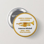 Trumpet Player High School Band Gold Personalized 缶バッジ (正面&裏面)