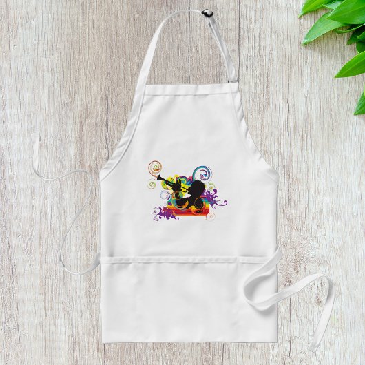 Trumpet Player Silhouette Retro Psychedelic Music スタンダードエプロン