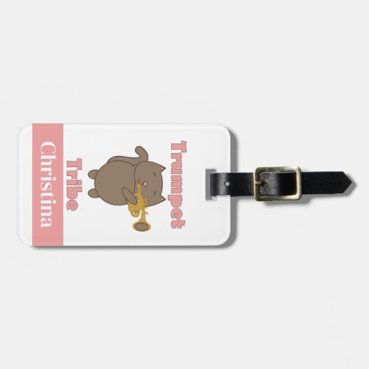 Trumpet Tribe Brown Cat Pink Personalize ラゲッジタグ (正面横)