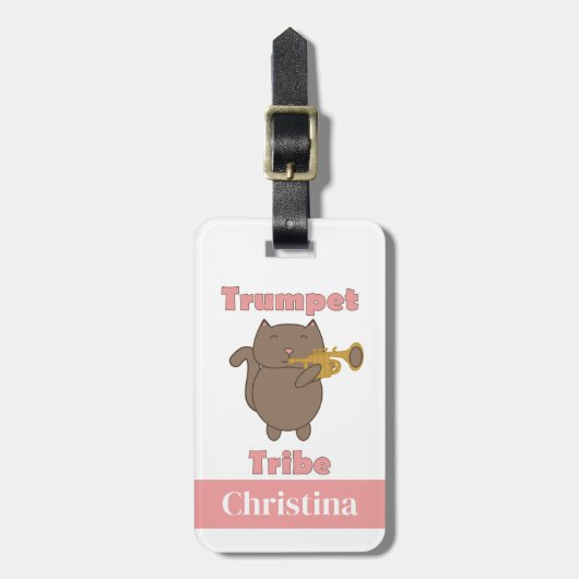 Trumpet Tribe Brown Cat Pink Personalize ラゲッジタグ (正面縦)