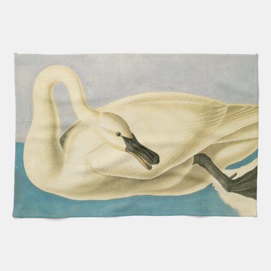 Trumpeter Swan by John James Audubon, Birdヴィンテージ キッチンタオル (横)