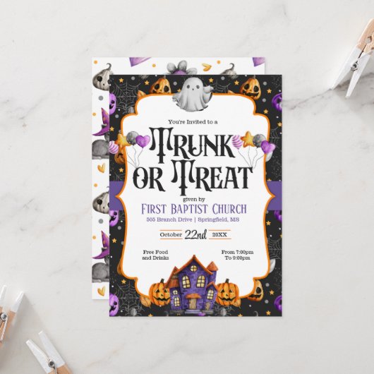 TrunkまたはTreat招待状 カード (正面/裏面インサイチュ)