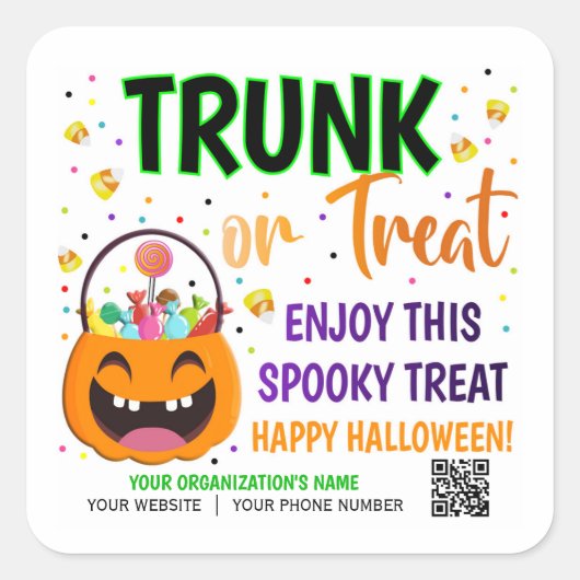 TrunkまたはTreat Halloween QRコードの処理 スクエアシール (正面)