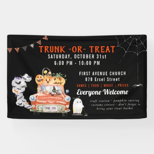 Trunk Or Treat | モダンハロウィンパーティーバナー 横断幕 (横)