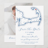 Truro MA Cape CodマップNavy Blue 結婚's セーブザデート (正面/裏面)