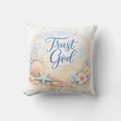 Trust God Coastal Beach Watercolor  クッション (正面)