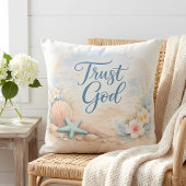 "Trust God" Coastal Beach Watercolor Christian クッション