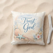 "Trust God" Coastal Beach Watercolor Christian クッション