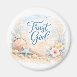 "Trust God" Coastal Beach Watercolor Christian マグネット