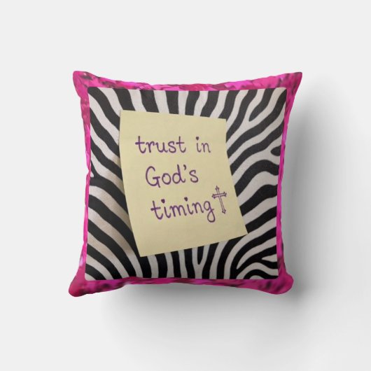 Trust in God's Timing pink glitter zebra y2k クッション (裏面)