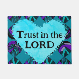 Trust In The Lord Fish Leaves Purple Teal Grey ドアマット