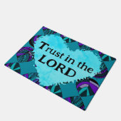 Trust In The Lord Fish Leaves Purple Teal Grey ドアマット (アングル)