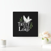 Trust in the Lord White Dove Christian Flat Cards スクエア壁時計 (ホーム)