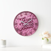 Trust Jesus Pink Marble  ラージ壁時計 (ホーム)
