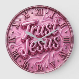 Trust Jesus Pink Marble ラージ壁時計