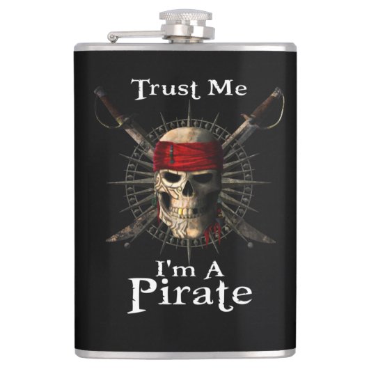 Trust Me I'm A Pirate Skull and Swords Funny フラスク (正面)