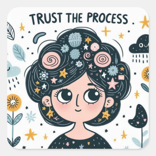 Trust the Process cartoon sticker スクエアシール (正面)