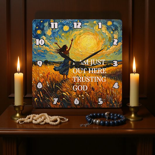 Trusting God in a Golden Field Artwork スクエア壁時計