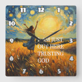 Trusting God in a Golden Field Artwork スクエア壁時計 (正面)