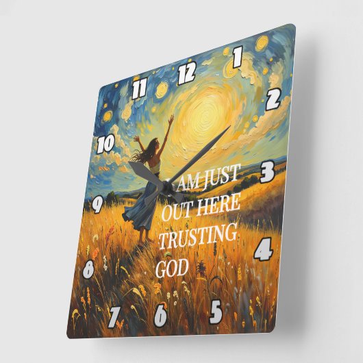 Trusting God in a Golden Field Artwork スクエア壁時計 (傾斜)