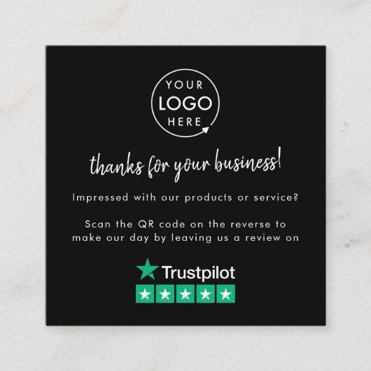 TrustpilotレビューusブラックビジネスありがとうQR スクエア名刺 (正面)