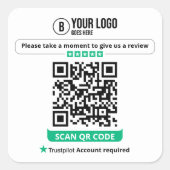 Trustpilot レビュー QR コード 私のビジネスを評価する 5 つ星 スクエアシール (正面)