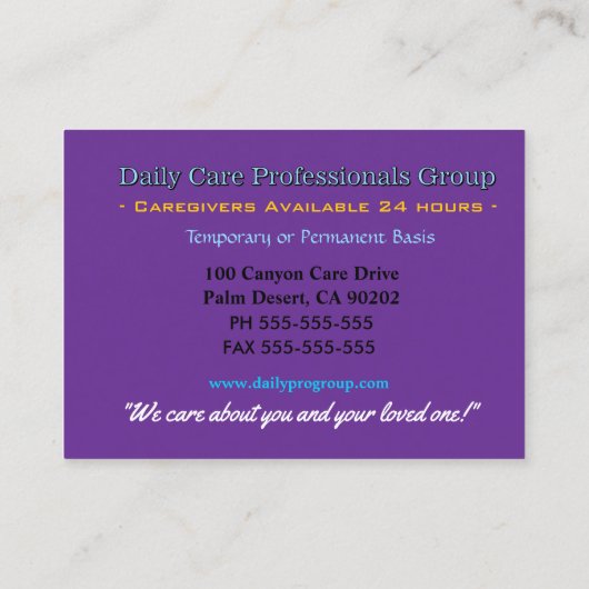 Trusty Blue Butterfly Professional Caregiver 名刺 (裏面)