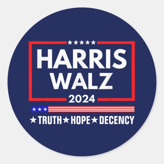 Truth Hope Decency Harris Walz 2024 ラウンドシール (正面)