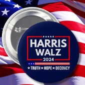 Truth Hope Decency Harris Walz 2024 缶バッジ