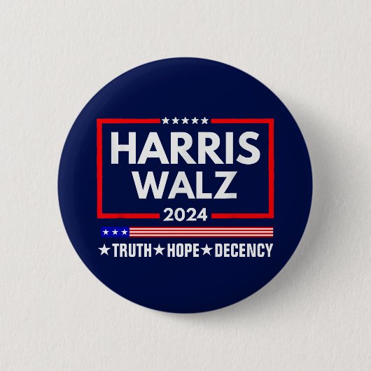 Truth Hope Decency Harris Walz 2024 缶バッジ (正面)